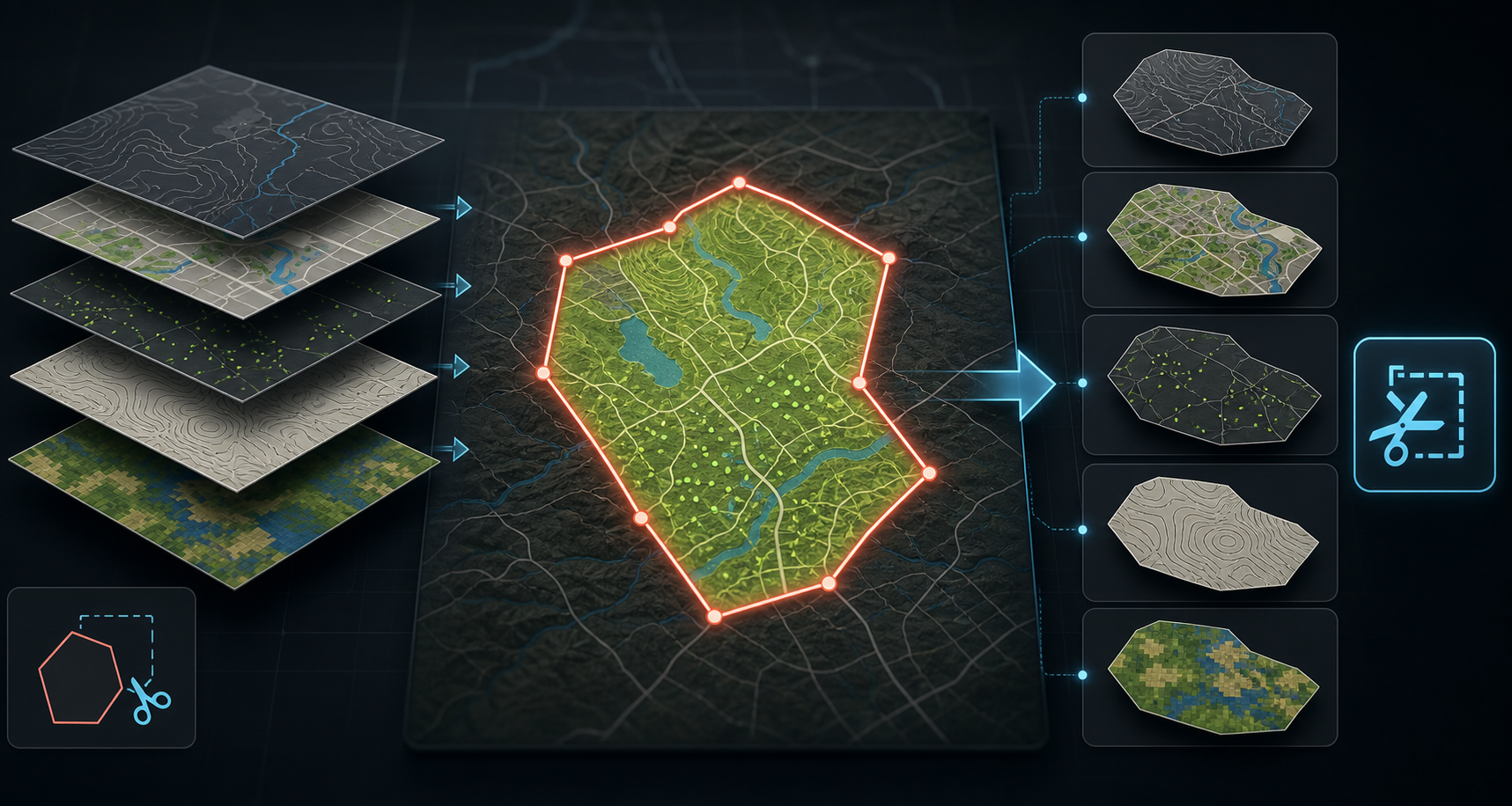 Ventana 'Recortar bases de datos' del complemento en ArcGIS Pro